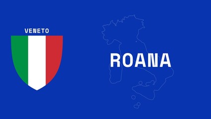 Roana: Illustration mit dem Ortsnamen der italienischen Stadt Roana in der Region Veneto - obrazy, fototapety, plakaty