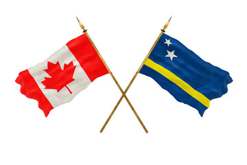 Background for designers. National Day. 3D model National flags  of Canada and Kuracao