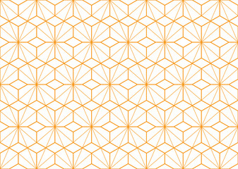 Converging straight lines in hexagons creates a modern style repeating pattern in orange color outlines, PNG transparent background.