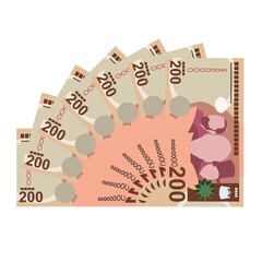 Lesotho Loti Vector Illustration. South Africa money set bundle banknotes. Paper money 200 LSL. Flat style. Isolated on white background. Simple minimal design.