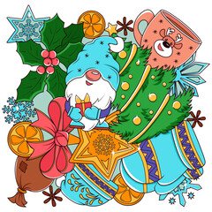 Elements of Christmas and winter design. Christmas background. Vector illustration for greeting card, poster