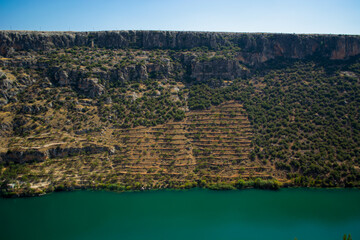 Terrace-shaped fields built on a sloping area by the river Euphrates in Rumkale, Gaziantep