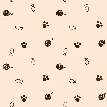 Pattern with animal legs and fish. Seamless pattern for pet stores. Print for packaging, wallpaper, d cor, textiles, etc.