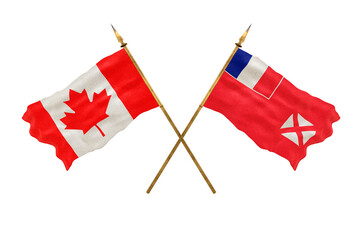 Background for designers. National Day. 3D model National flags  of Canada and Wallis and futuna