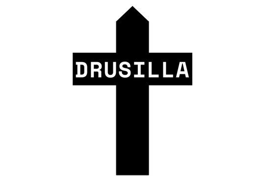 Drusilla: Illustration eines schwarzen Kreuzes mit dem Vornamen Drusilla