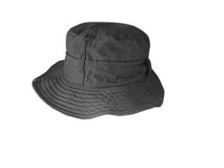 Black bucket hat isolated on white