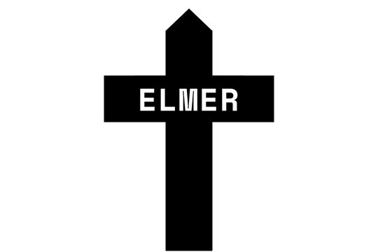 Elmer: Illustration eines schwarzen Kreuzes mit dem Vornamen Elmer