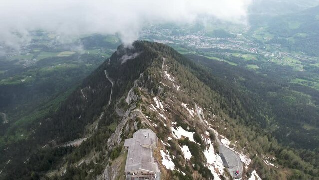 Aerial Fly over The Eagle's Nest Nazi Bunker in Southeast Bavaria Mountains