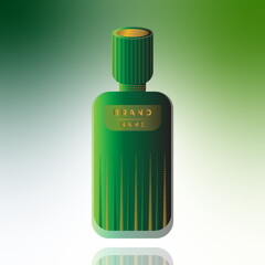 Hand drawn green and golden perfume bottle design, green beauty product item fragrance bottle design