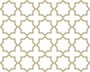 Fototapeta premium Simple six point star Islamic style repeat geometric pattern in gold and white color outline, PNG transparent background