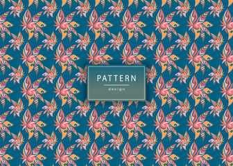 Seamless floral fabric pattern design with blue background, blue flower background pattern design