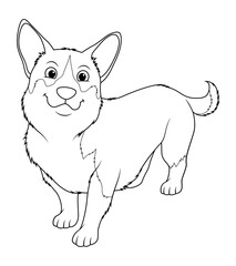 Corgi Dog Cartoon Animal Illustration BW