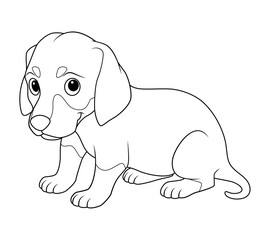 Little Dachshund Dog Cartoon Animal Illustration BW