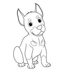Little Doberman Dog Cartoon Animal Illustration BW