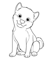 Little Shiba Inu Dog Cartoon Animal Illustration BW