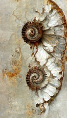 Abstract rock formations with detailed sandstone surface embedded ammonite fossil texture spiral patterns - macro closeup background resource.