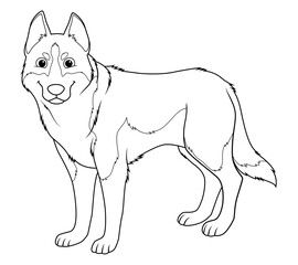 Siberian Husky Dog Cartoon Animal Illustration BW