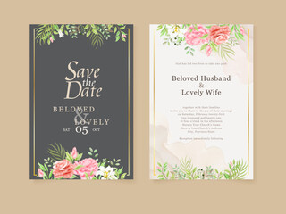 Beautifull Wedding Invitation Set Floral Watercolor Template Design