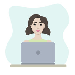 Woman with laptop. Home office concept. Illustration for cards, posters, flyers, webs.