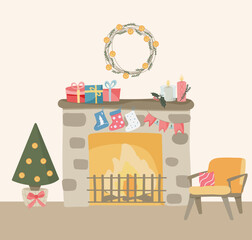 Modern christmas card. Home interior design. Apartment interior. Cozy apartment. Seasonal holiday. Scandinavian interior. Cozy home decor. Modern home decor. 