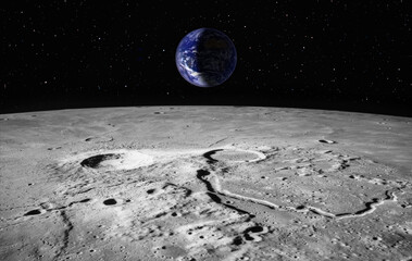 Fototapeta na wymiar Crescent Earth Seen From The Moon's Surface 