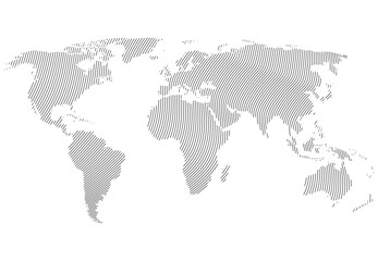 World map with continents made of stripes