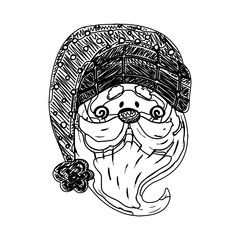 black and white santa claus drawing sketch for greeting elements and christmas background