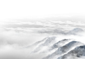 A hand-painting illustration of landscapes drawn using ink painting techniques.