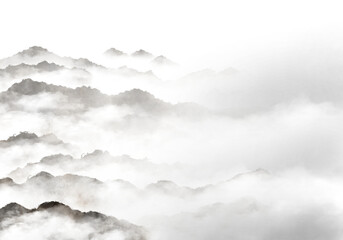 A hand-painting illustration of landscapes drawn using ink painting techniques.