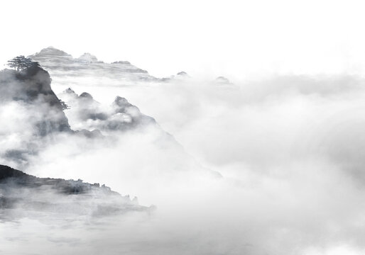 A hand-painting illustration of landscapes drawn using ink painting techniques.