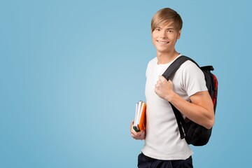 Smart student with backpack posing, Education concept