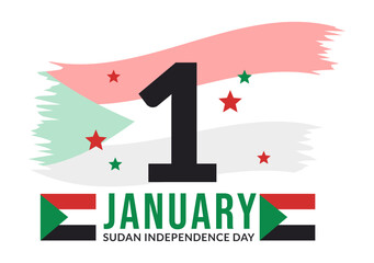 Sudan Independence Day on on January 1st with Flags and Sudanese National Holiday in Flat Cartoon Background Hand Drawn Templates Illustration