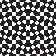 Seamless geometric ornament based on traditional islamic art. Black and white.