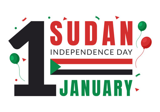 Sudan Independence Day on on January 1st with Flags and Sudanese National Holiday in Flat Cartoon Background Hand Drawn Templates Illustration