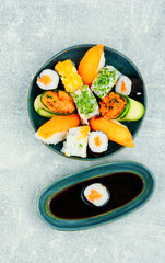Set of colorful Japanese sushi roll