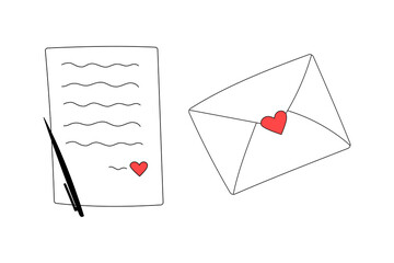 Love letter for Valentine's day. White envelope with heart. Vector illustration