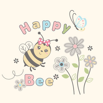 Cartoon bee and flower vector illustration