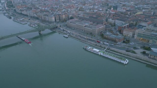 Aerial view of the city Budapest in Hungary on an early morning sunrise in autumn.