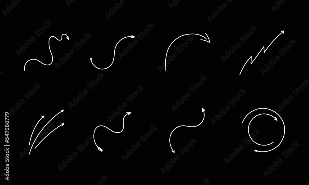 Poster white writhing and twisting arrows icon set. cursor movement and minimalistic distance symbol with o