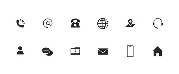 Communication and contacts icons set. Global telephone connection with social networks and instant messengers for permanent vector communication