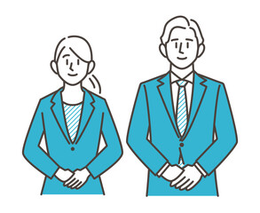 Male and female concierge smiling and folding their hands [Vector illustration of business person].