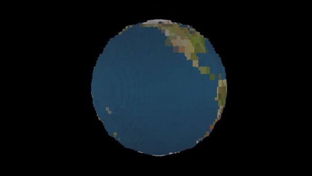 3D render of Earth made of toy blocks gradually growing and then warming and finally being destroyed.