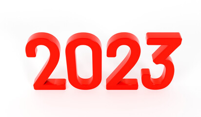 Happy new year 2023 text. Red text of 2023 on white background. 3d rendering.