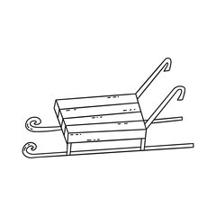 Wooden sleigh. Black and white vector isolated illustration hand drawn doodle. Single sled, card or icon. Winter activity card, design element