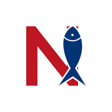 Letter N Fish Logo, Ocean Logo Vector Template