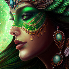 Apsara Dancer, Apsara Khmer Priestess, Ceremonial headdress and ritual facial markings