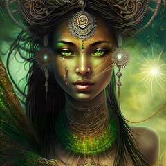 Apsara Dancer, Apsara Khmer Priestess, Ceremonial headdress and ritual facial markings