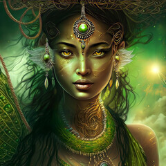 Apsara Dancer, Apsara Khmer Priestess, Ceremonial headdress and ritual facial markings