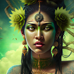 Apsara Dancer, Apsara Khmer Priestess, Ceremonial headdress and ritual facial markings