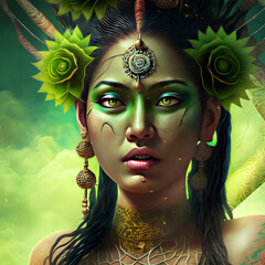 Apsara Dancer, Apsara Khmer Priestess, Ceremonial headdress and ritual facial markings